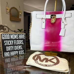 Michael Kors Hamilton large Bag in Pink and White